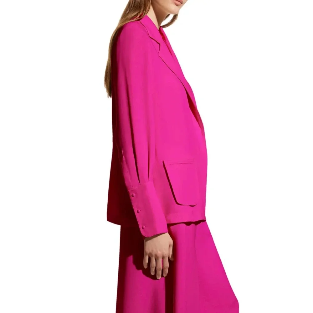 NWT Careste Cecile Silk Blazer Jacket Size 14 Pink Light Weight Classic Pockets